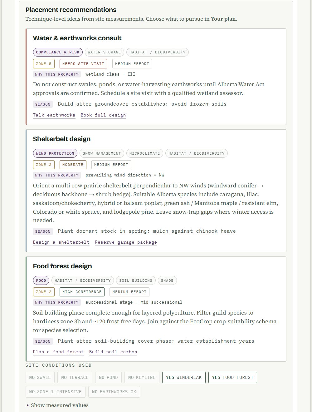 Recommendations that show their reasons section of a real report